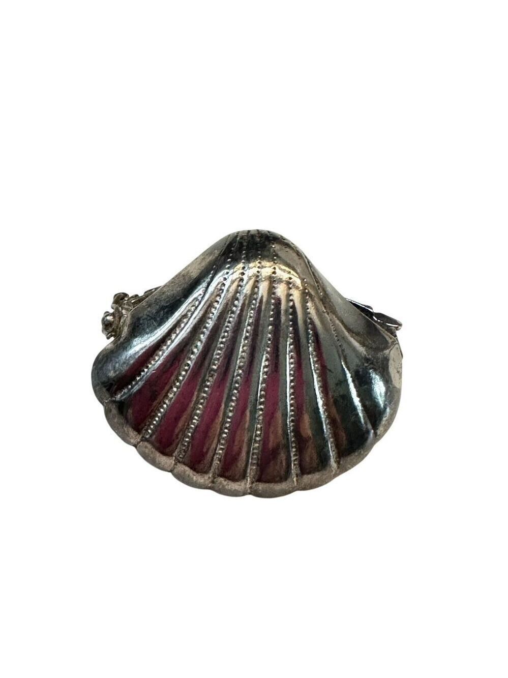 Vintage Silver Shell Vinaigrette Patch Box Ornate Etched Handle Perfume Case